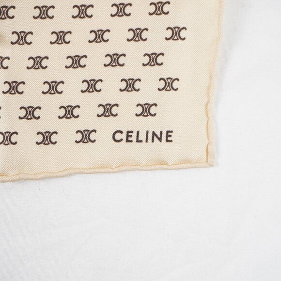 Celine Silk Triomphe Monogram Square Scarf In Beige And Brown NWT - Picture 7 of 11